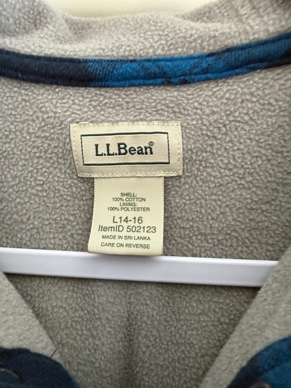 L.L. Bean Blue and Gray Plaid Hooded Button-Down Shirt - Kids - Picture 2 of 7